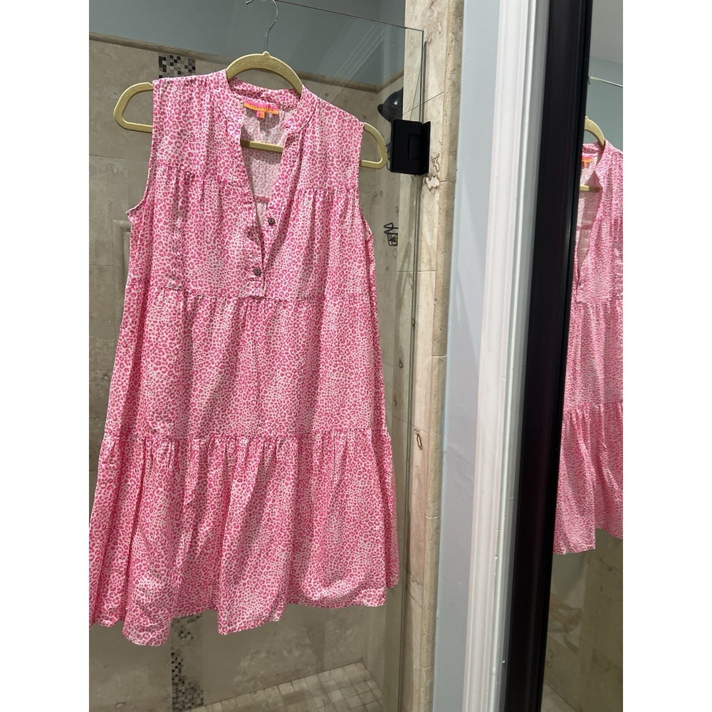 Vilagallo Pink Leopard Gold Lurex Stripe Tiered Dress Size 40 EU US 8